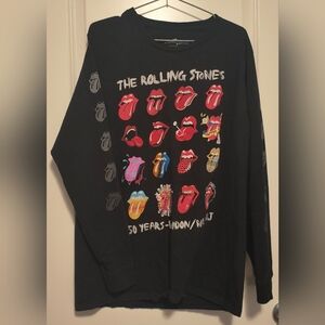 The Rolling Stones Black Long Sleeve Tee with Colorful Tongue Design